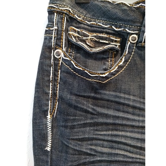 Division E Womens Jeans Distressed Bootcut Thick Stitching Flip Pockets 30X32 - Picture 6 of 12